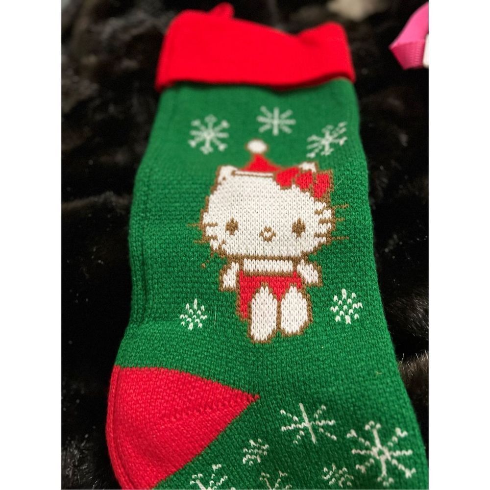 World Market Hello Kitty Sanrio Christmas Stocking‎ Green Red Santa Snowflakes
